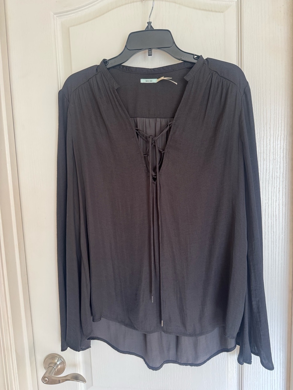 Kimchi Blue Black Lace-Up Long Sleeve Peasant Blouse
